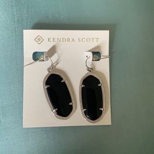 Kendra Scott Danielle Silver Drop Earrings in Black Opaque Glass